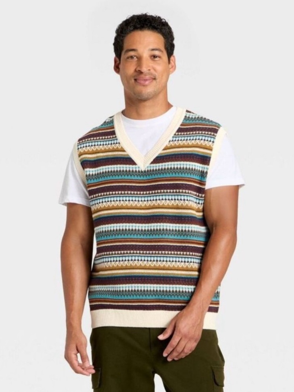 Goodfellow & Co Cream Multi-Stripe V-Neck Sweater Vest XXL Fall Layer NWT